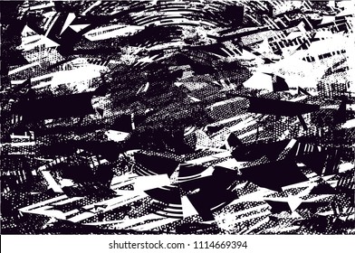 Distressed background in black and white texture with  dark spots, scratches and lines. Abstract vector illustration