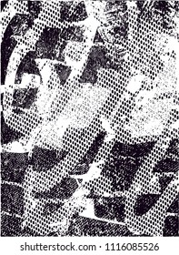 Distressed background in black and white texture with  dark spots, scratches and lines. Abstract vector illustration