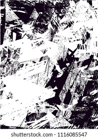 Distressed background in black and white texture with  dark spots, scratches and lines. Abstract vector illustration