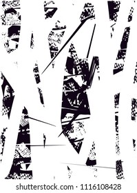 Distressed background in black and white texture with  dark spots, scratches and lines. Abstract vector illustration