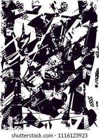 Distressed background in black and white texture with  dark spots, scratches and lines. Abstract vector illustration