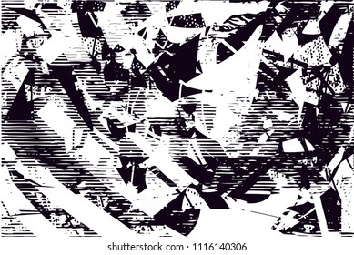 Distressed background in black and white texture with  dark spots, scratches and lines. Abstract vector illustration