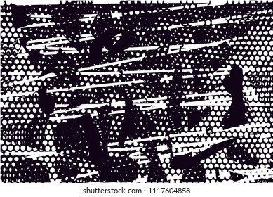 Distressed background in black and white texture with  dark spots, nets, scratches and lines. Abstract vector illustration