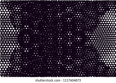 Distressed background in black and white texture with  dark spots, nets, scratches and lines. Abstract vector illustration