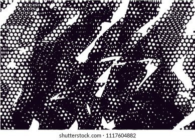 Distressed background in black and white texture with  dark spots, nets, scratches and lines. Abstract vector illustration