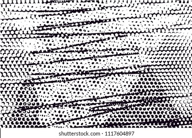 Distressed background in black and white texture with  dark spots, nets, scratches and lines. Abstract vector illustration