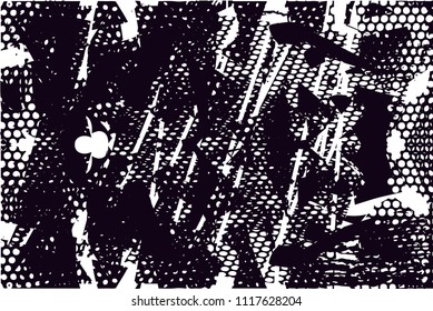 Distressed background in black and white texture with  dark spots, nets, scratches and lines. Abstract vector illustration