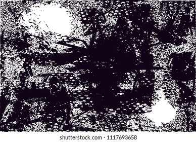 Distressed background in black and white texture with  dark spots, nets, scratches and lines. Abstract vector illustration