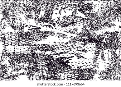 Distressed background in black and white texture with  dark spots, nets, scratches and lines. Abstract vector illustration