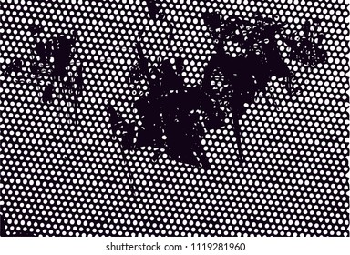 Distressed background in black and white texture with  dark spots, nets, scratches and lines. Abstract vector illustration