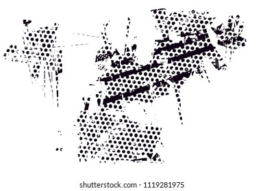 Distressed background in black and white texture with  dark spots, nets, scratches and lines. Abstract vector illustration