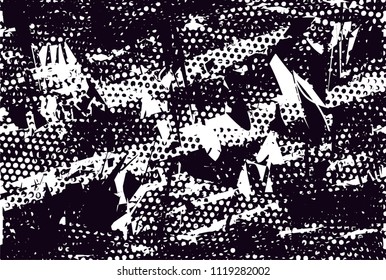 Distressed background in black and white texture with  dark spots, nets, scratches and lines. Abstract vector illustration