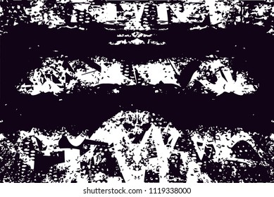 Distressed background in black and white texture with  dark spots, nets, scratches and lines. Abstract vector illustration