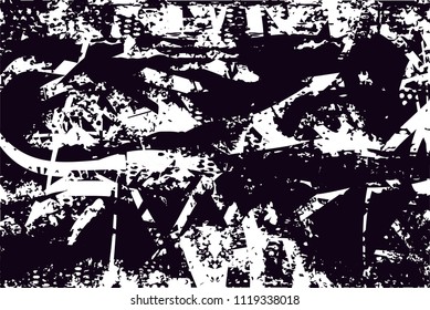 Distressed background in black and white texture with  dark spots, nets, scratches and lines. Abstract vector illustration