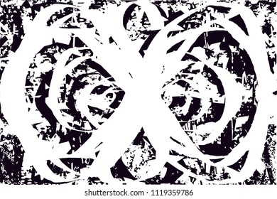 Distressed background in black and white texture with  dark spots, nets, scratches and lines. Abstract vector illustration