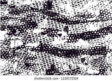 Distressed background in black and white texture with  dark spots, nets, scratches and lines. Abstract vector illustration