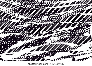 Distressed background in black and white texture with  dark spots, nets, scratches and lines. Abstract vector illustration