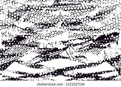Distressed background in black and white texture with  dark spots, nets, scratches and lines. Abstract vector illustration