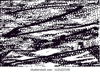 Distressed background in black and white texture with  dark spots, nets, scratches and lines. Abstract vector illustration