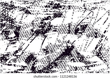 Distressed background in black and white texture with  dark spots, nets, scratches and lines. Abstract vector illustration