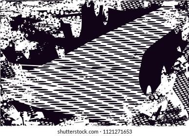 Distressed background in black and white texture with  dark spots, nets, scratches and lines. Abstract vector illustration