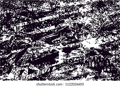 Distressed background in black and white texture with  dark spots, nets, scratches and lines. Abstract vector illustration
