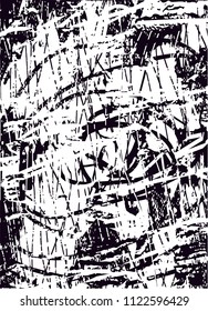 Distressed background in black and white texture with  dark spots, scratches and lines. Abstract vector illustration