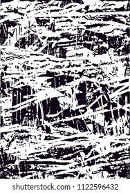 Distressed background in black and white texture with  dark spots, scratches and lines. Abstract vector illustration