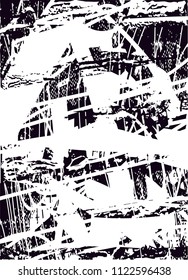 Distressed background in black and white texture with  dark spots, scratches and lines. Abstract vector illustration