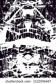 Distressed background in black and white texture with  dark spots, scratches and lines. Abstract vector illustration