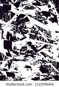 Distressed background in black and white texture with  dark spots, scratches and lines. Abstract vector illustration