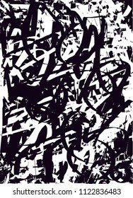 Distressed background in black and white texture with  dark spots, scratches and lines. Abstract vector illustration