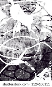 Distressed background in black and white texture with  dark spots, scratches and lines. Abstract vector illustration