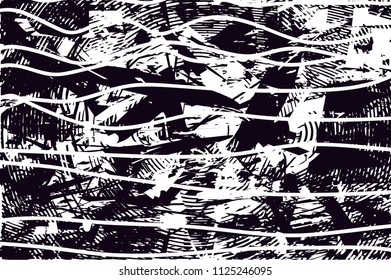Distressed background in black and white texture with  dark spots, scratches and lines. Abstract vector illustration