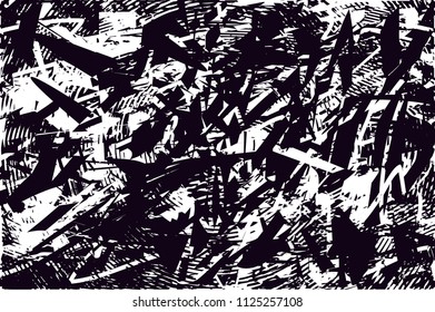 Distressed background in black and white texture with  dark spots, scratches and lines. Abstract vector illustration