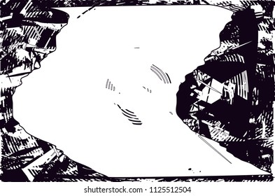 Distressed background in black and white texture with  dark spots, scratches and lines. Abstract vector illustration