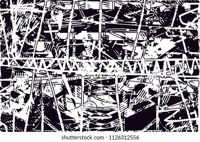 Distressed background in black and white texture with  dark spots, scratches and lines. Abstract vector illustration