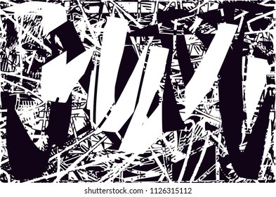 Distressed background in black and white texture with  dark spots, scratches and lines. Abstract vector illustration