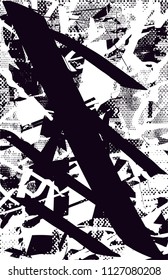 Distressed background in black and white texture with  dark spots, scratches and lines. Abstract vector illustration