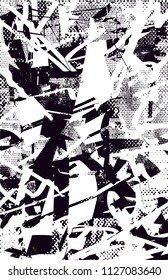 Distressed background in black and white texture with  dark spots, scratches and lines. Abstract vector illustration