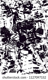 Distressed background in black and white texture with  dark spots, scratches and lines. Abstract vector illustration