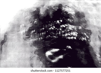 Distressed background in black and white texture with  dark spots, scratches and lines. Abstract vector illustration