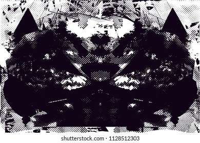 Distressed background in black and white texture with  dark spots, scratches and lines. Abstract vector illustration