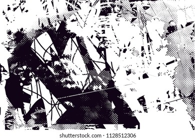 Distressed background in black and white texture with  dark spots, scratches and lines. Abstract vector illustration