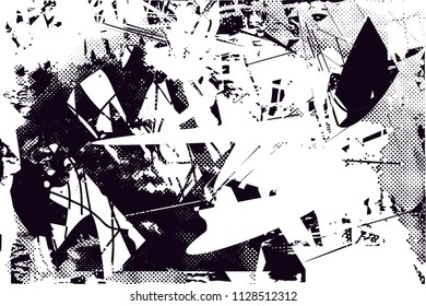 Distressed background in black and white texture with  dark spots, scratches and lines. Abstract vector illustration