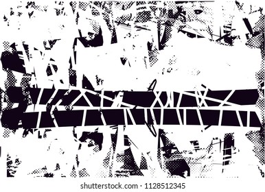 Distressed background in black and white texture with  dark spots, scratches and lines. Abstract vector illustration