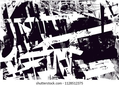Distressed background in black and white texture with  dark spots, scratches and lines. Abstract vector illustration