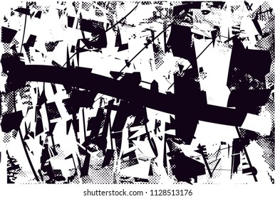 Distressed background in black and white texture with  dark spots, scratches and lines. Abstract vector illustration
