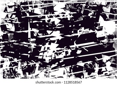 Distressed background in black and white texture with  dark spots, scratches and lines. Abstract vector illustration