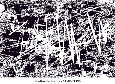 Distressed background in black and white texture with  dark spots, scratches and lines. Abstract vector illustration